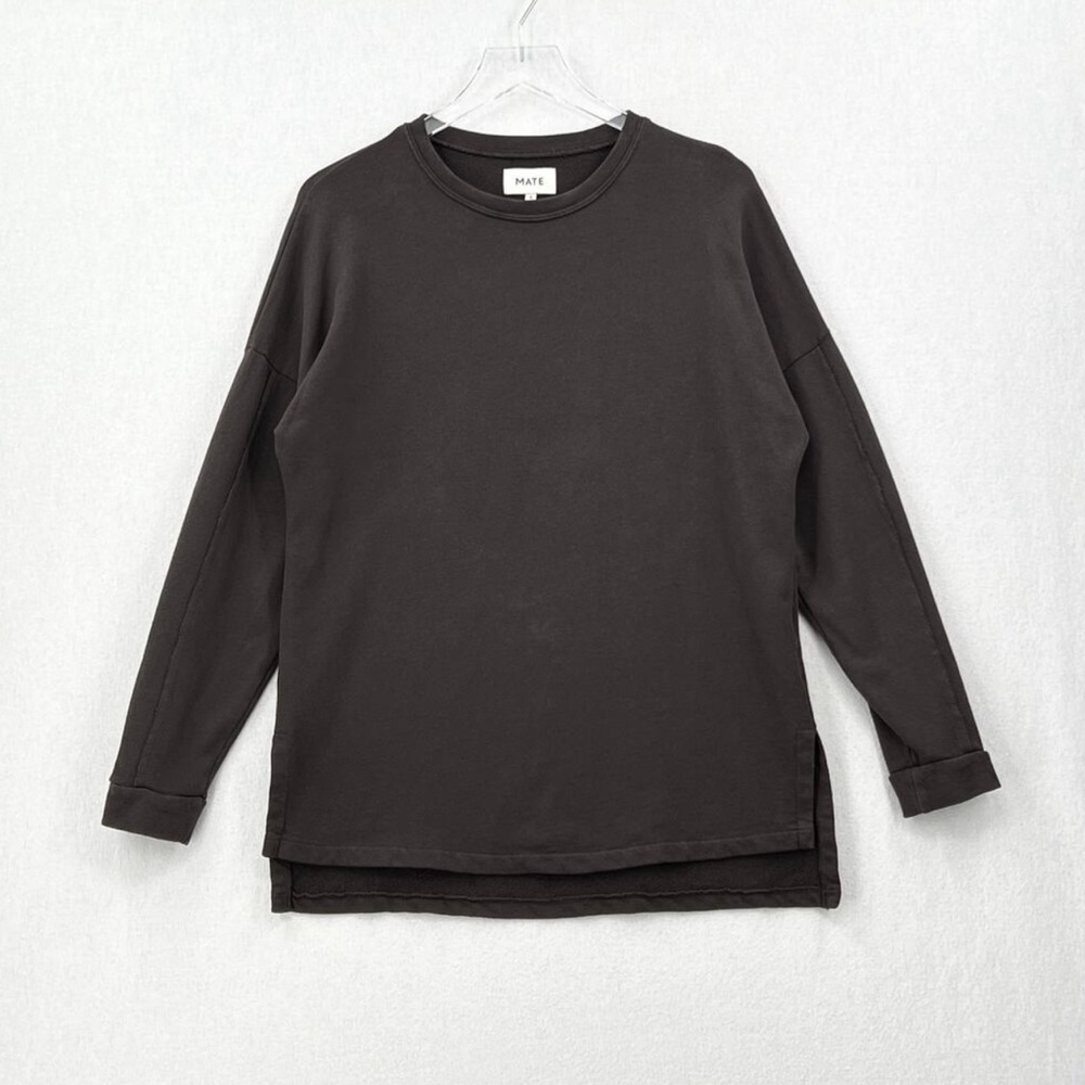 MATE THE LABEL The Trevor Tunic Sweatshirt Womens S Dark Gray Cotton Crew Neck